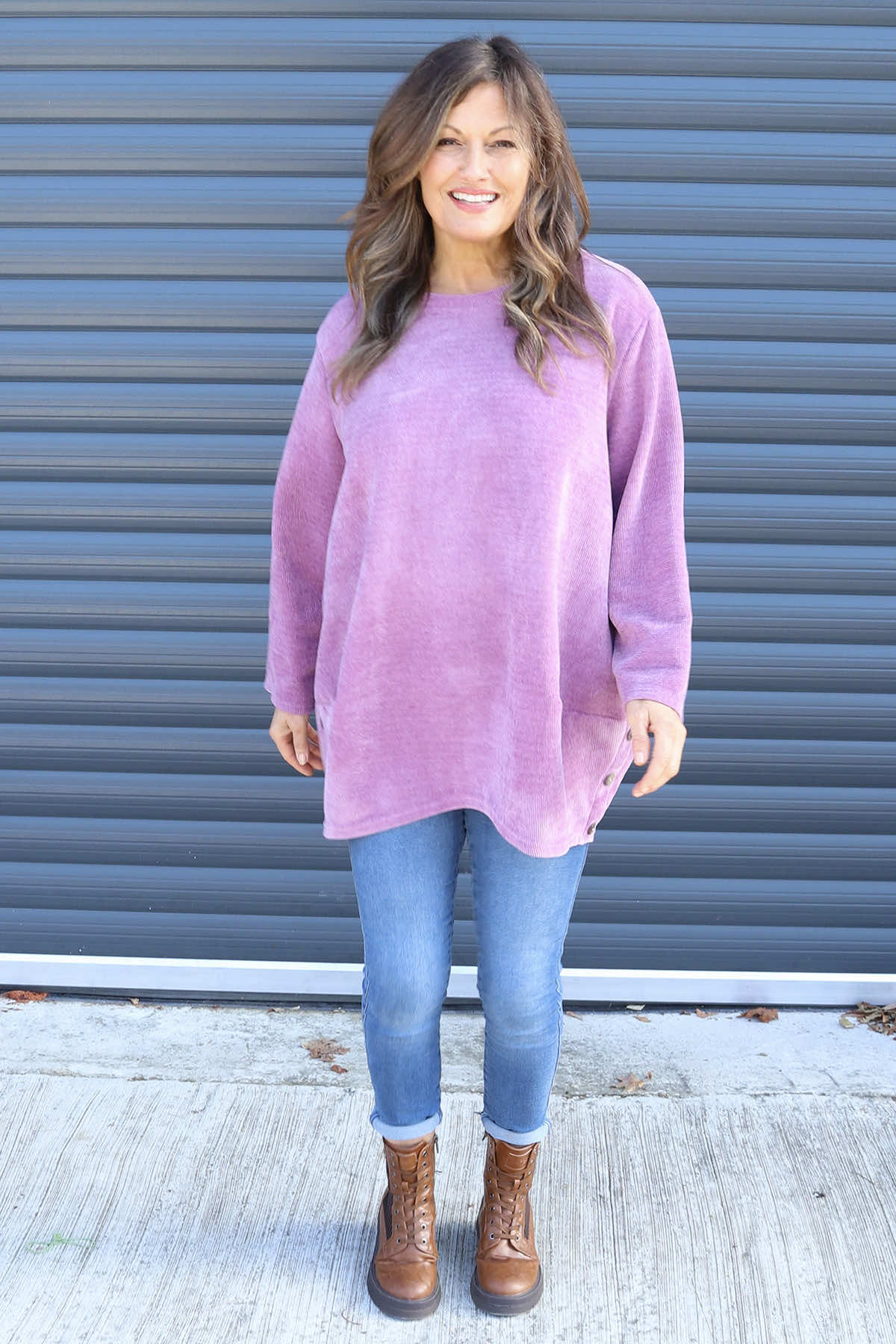 Kiera Button Detail Cord Top Purple