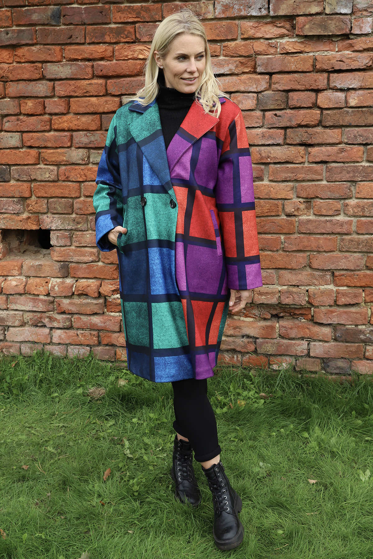 Carys Double Check Coat Green