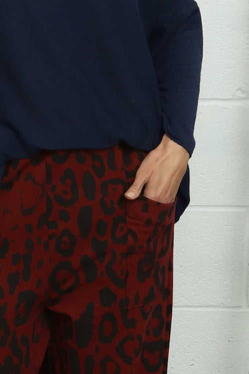 Nerissa Leopard Cotton Trousers Wine - Image 3