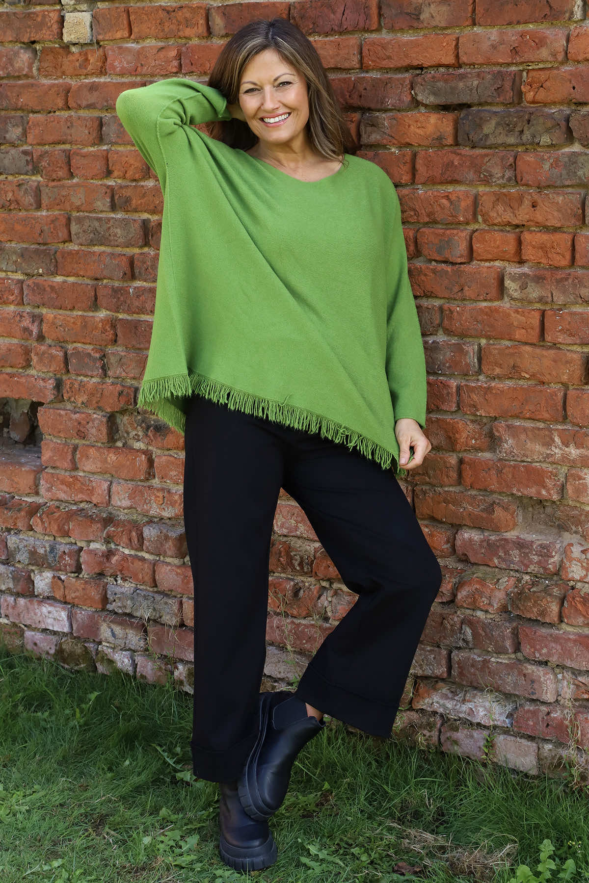 Sally Fringe Hem Jumper Olive