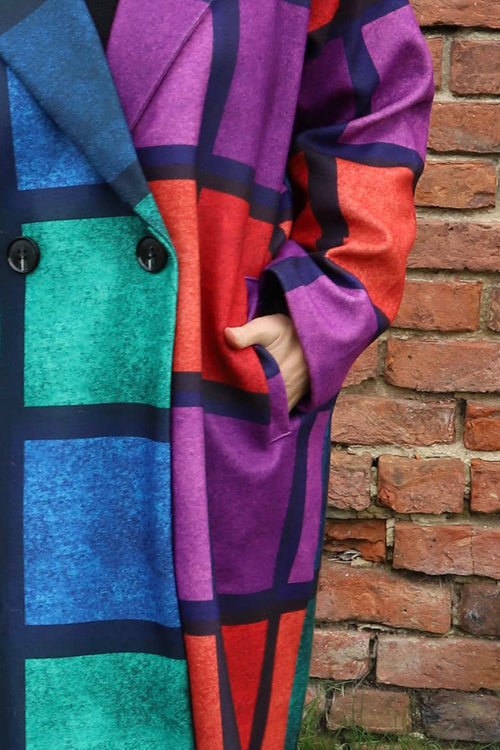 Carys Double Check Coat Green - Image 3