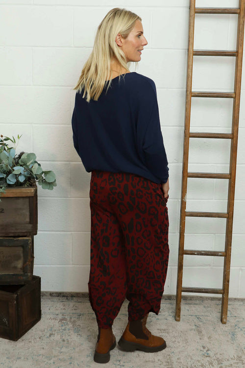 Nerissa Leopard Cotton Trousers Wine - Image 6