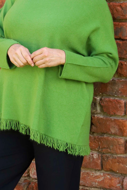 Sally Fringe Hem Jumper Olive - Image 3