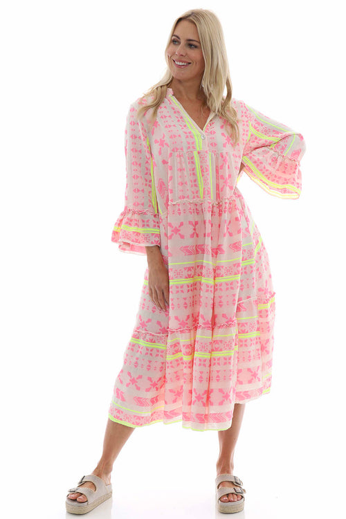 Kirsten Print Cotton Dress Pink - Image 1