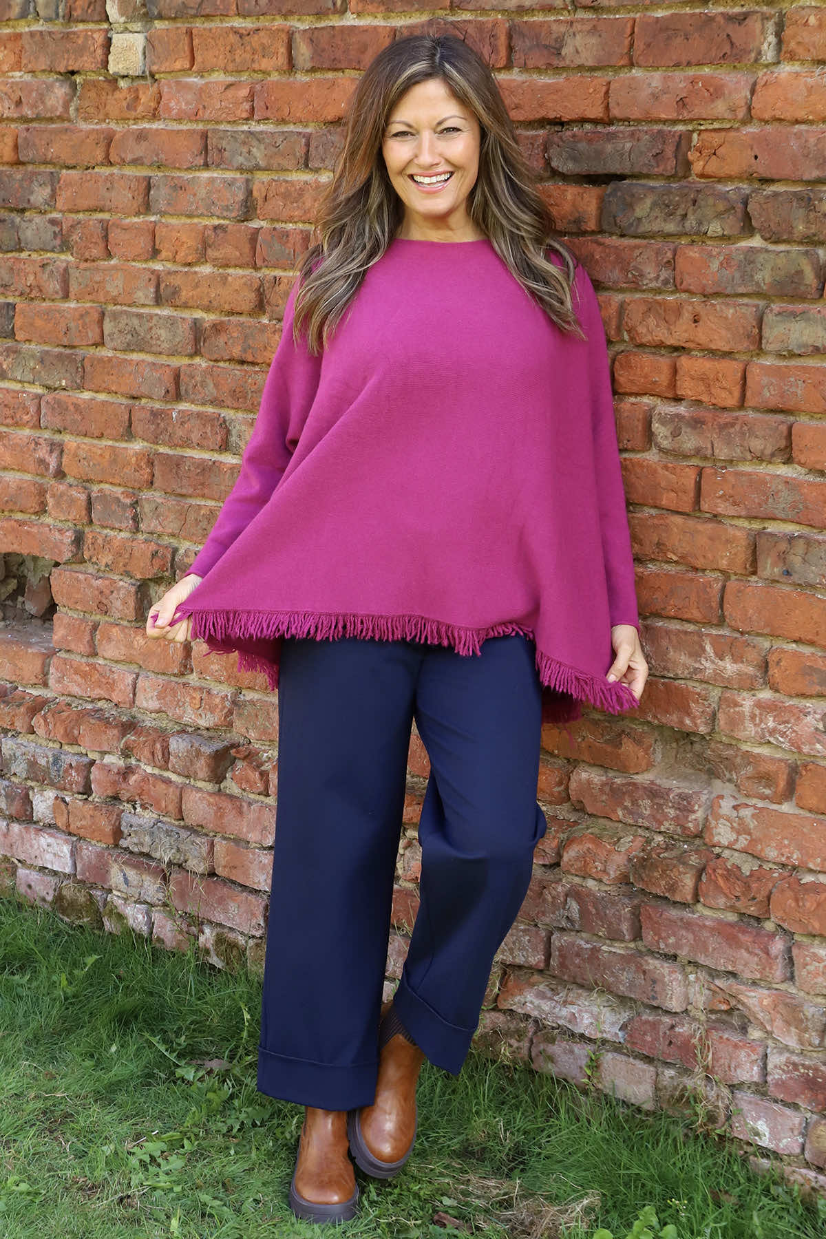 Sally Fringe Hem Jumper Berry