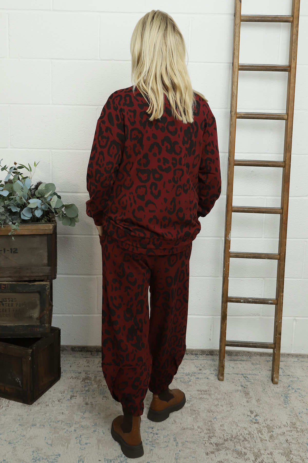 Nerissa Leopard Cotton Trousers Wine