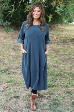 Penelope Pocket Needlecord Dress Charcoal