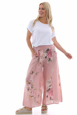 Brietta Floral Linen Trousers Pink Pink - Brietta Floral Linen Trousers Pink