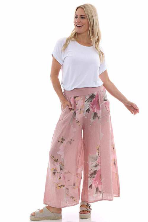 Brietta Floral Linen Trousers Pink - Image 1