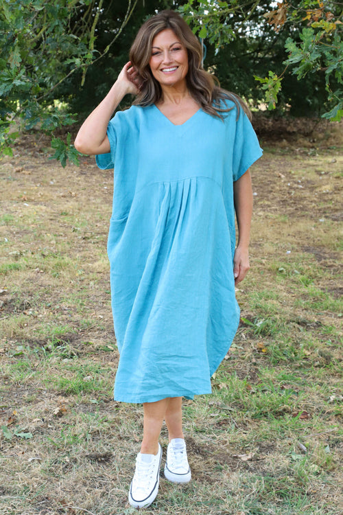Fenella Linen Dress Blue - Image 2
