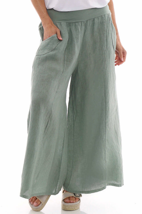 Brietta Linen Trousers Khaki - Image 3