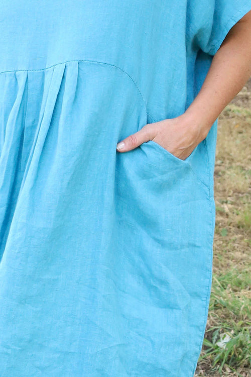 Fenella Linen Dress Blue - Image 3