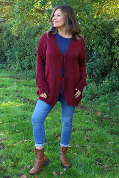 Brooklyn Tie Knitted Cardigan Wine