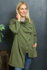 Damaris Asymmetric Button Cotton Top Khaki Khaki - Damaris Asymmetric Button Cotton Top Khaki