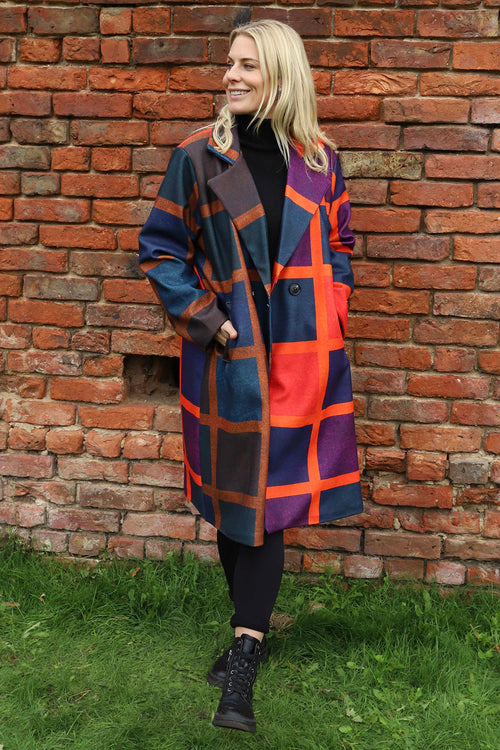 Carys Double Check Coat Navy - Image 2