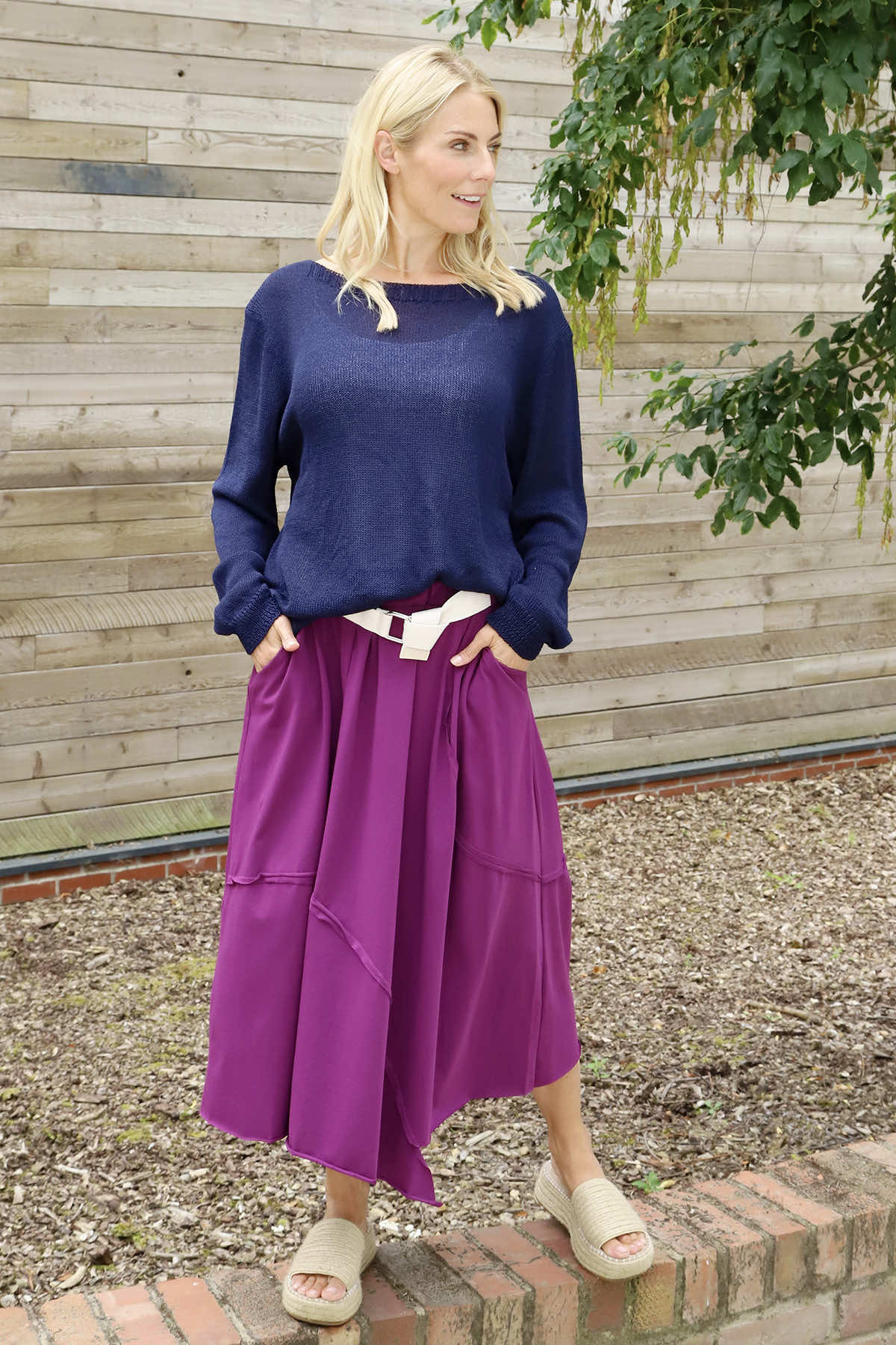 Sophia Belted Cotton Skirt Purple