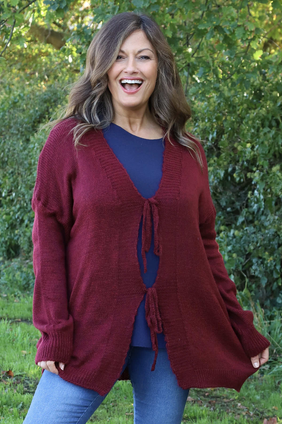 Brooklyn Tie Knitted Cardigan Wine