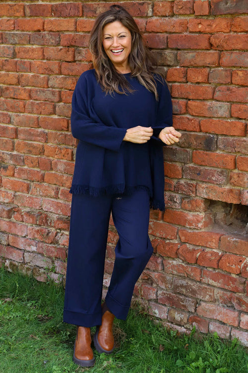Sally Fringe Hem Jumper Navy