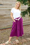 Sophia Belted Cotton Skirt Purple