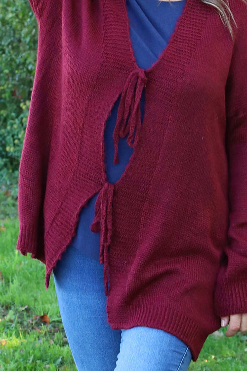 Brooklyn Tie Knitted Cardigan Wine - Image 3
