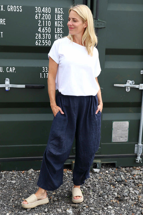 Nalini Linen Trousers Navy