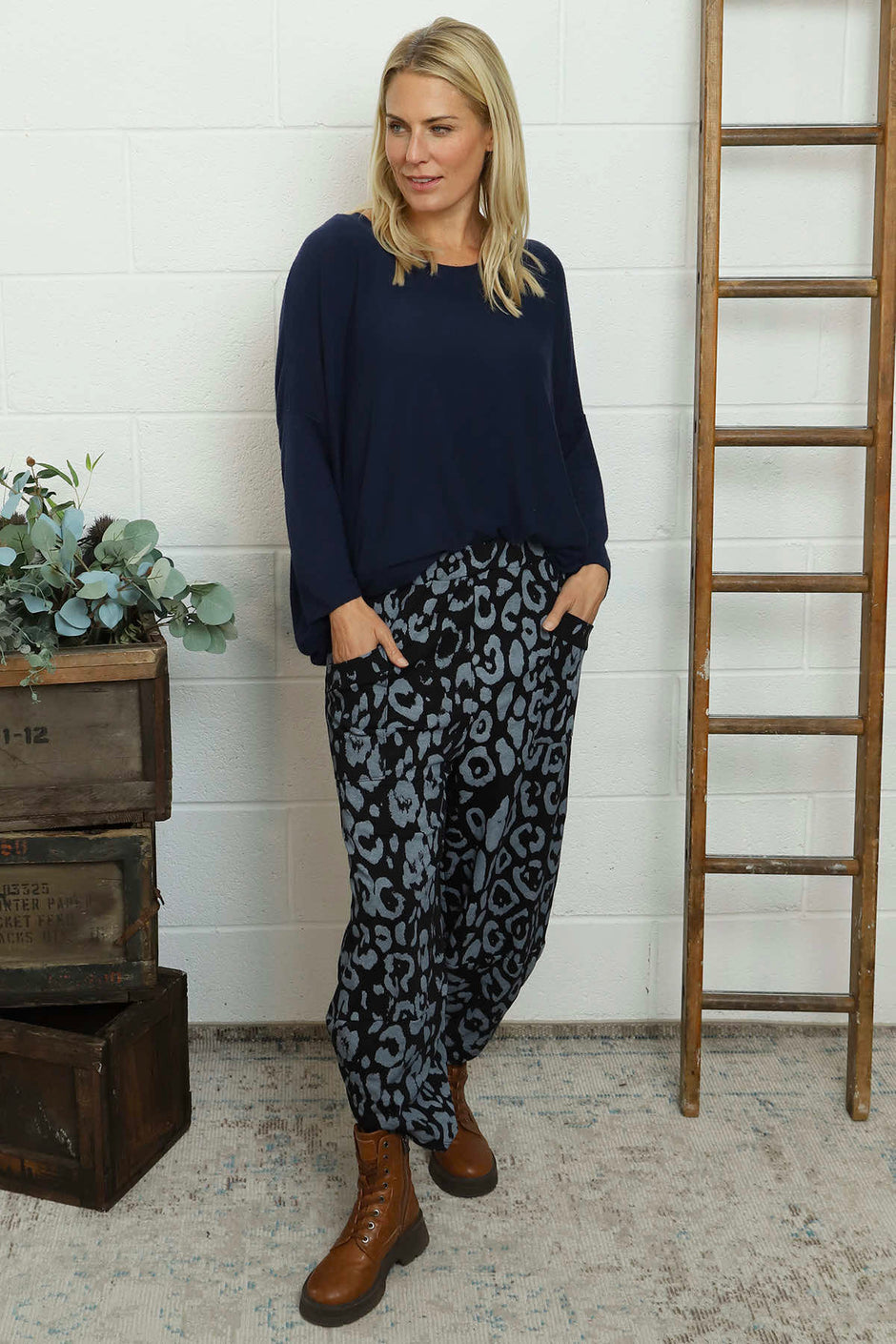 Nerissa Leopard Cotton Trousers Black