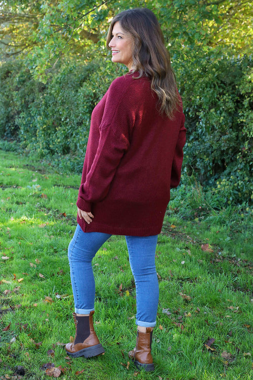 Brooklyn Tie Knitted Cardigan Wine - Image 4