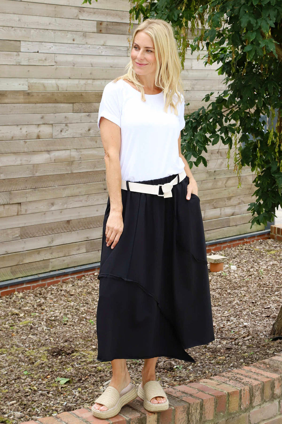 Sophia Belted Cotton Skirt Black