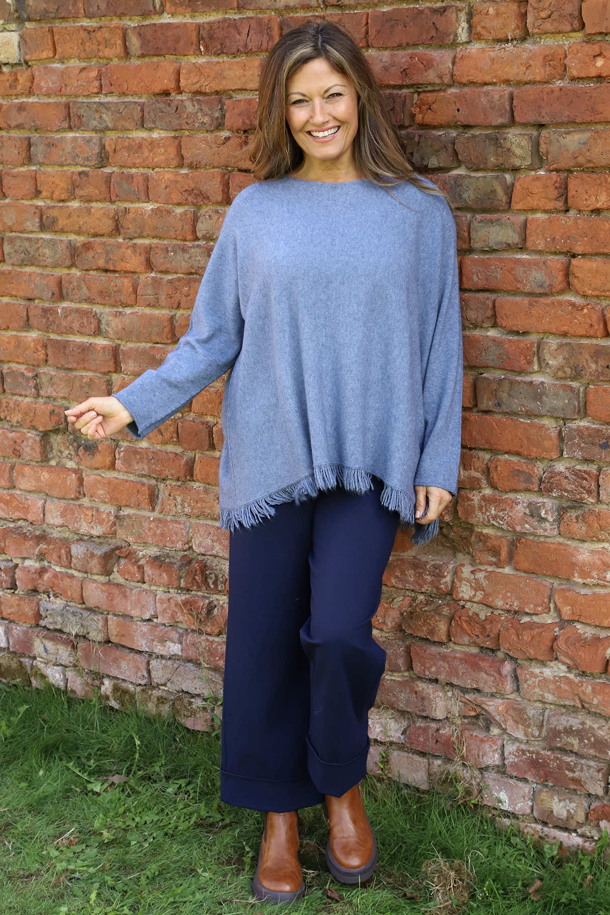 Sally Fringe Hem Jumper Blue