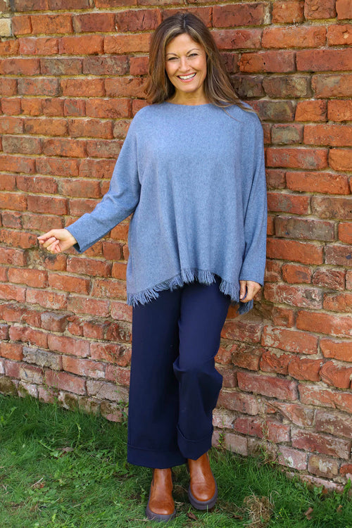 Sally Fringe Hem Jumper Blue - Image 1