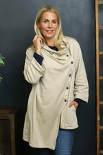 Damaris Asymmetric Button Cotton Top Stone Stone - Damaris Asymmetric Button Cotton Top Stone