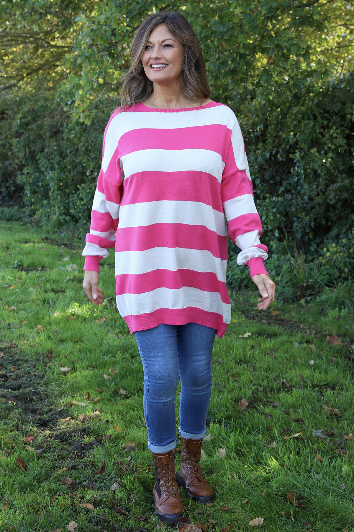 Brendalynn Stripe Knit Jumper Fuchsia