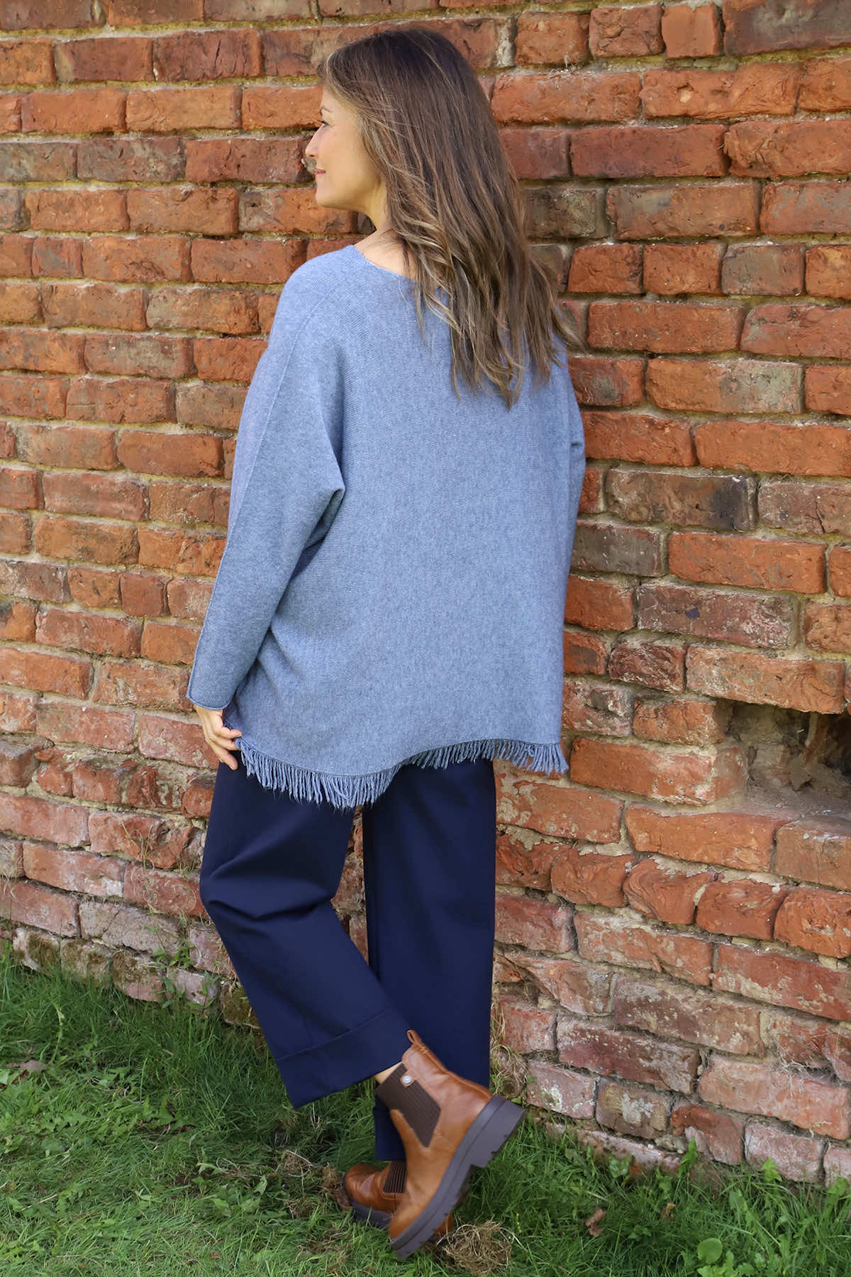 Sally Fringe Hem Jumper Blue
