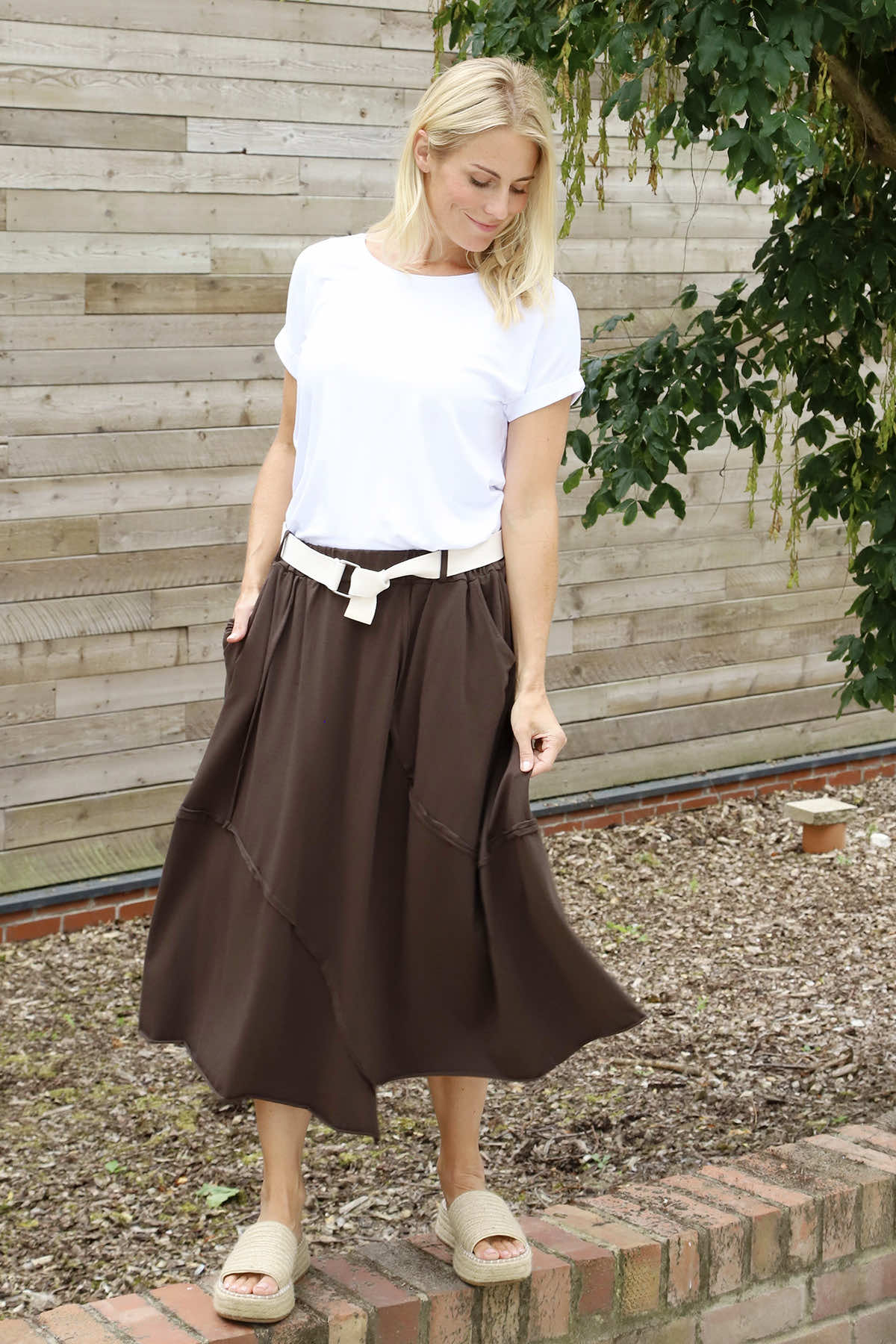 Sophia Belted Cotton Skirt Cocoa