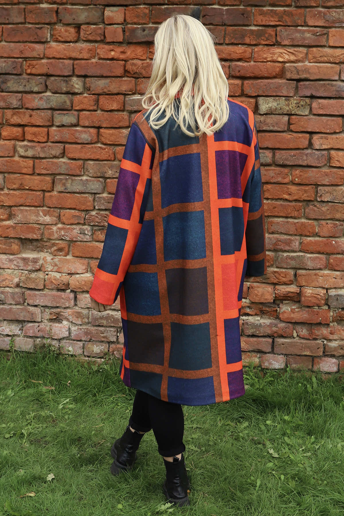 Carys Double Check Coat Navy