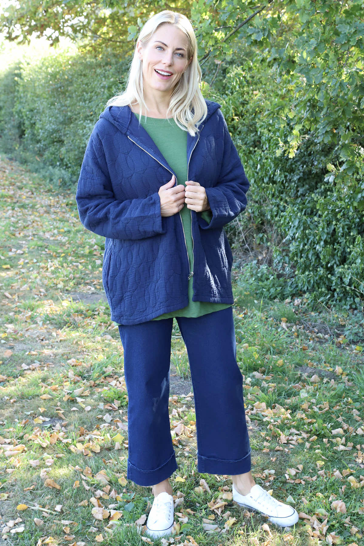 Colleen Cotton Zip Hooded Jacket Navy