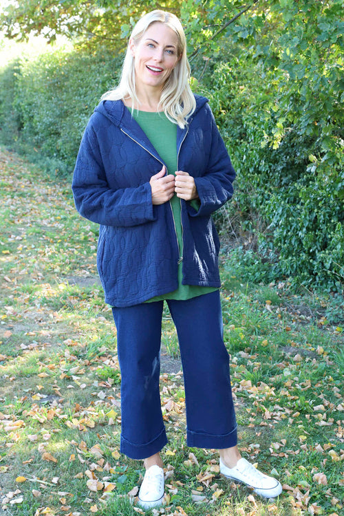 Colleen Cotton Zip Hooded Jacket Navy - Image 1