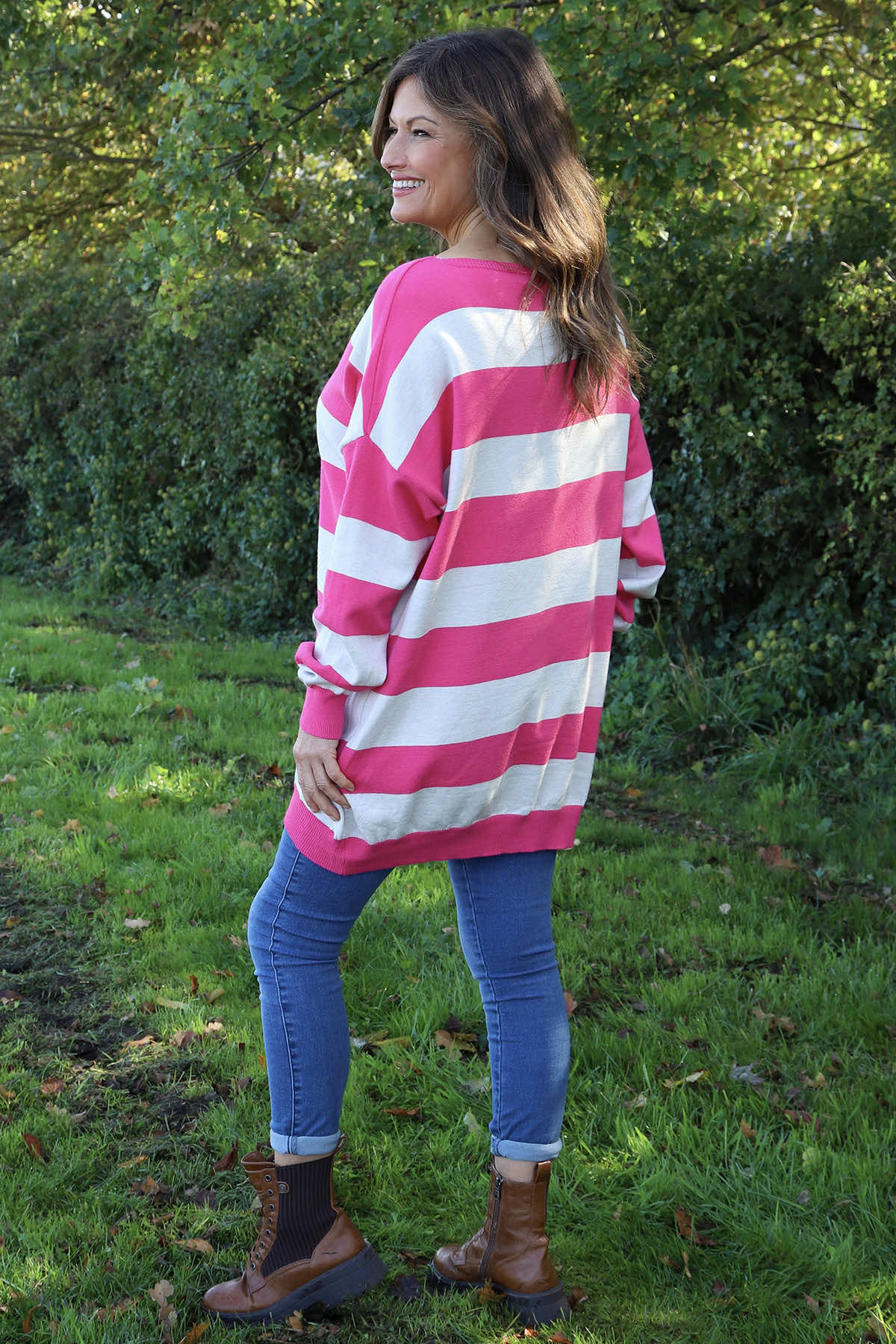 Brendalynn Stripe Knit Jumper Fuchsia