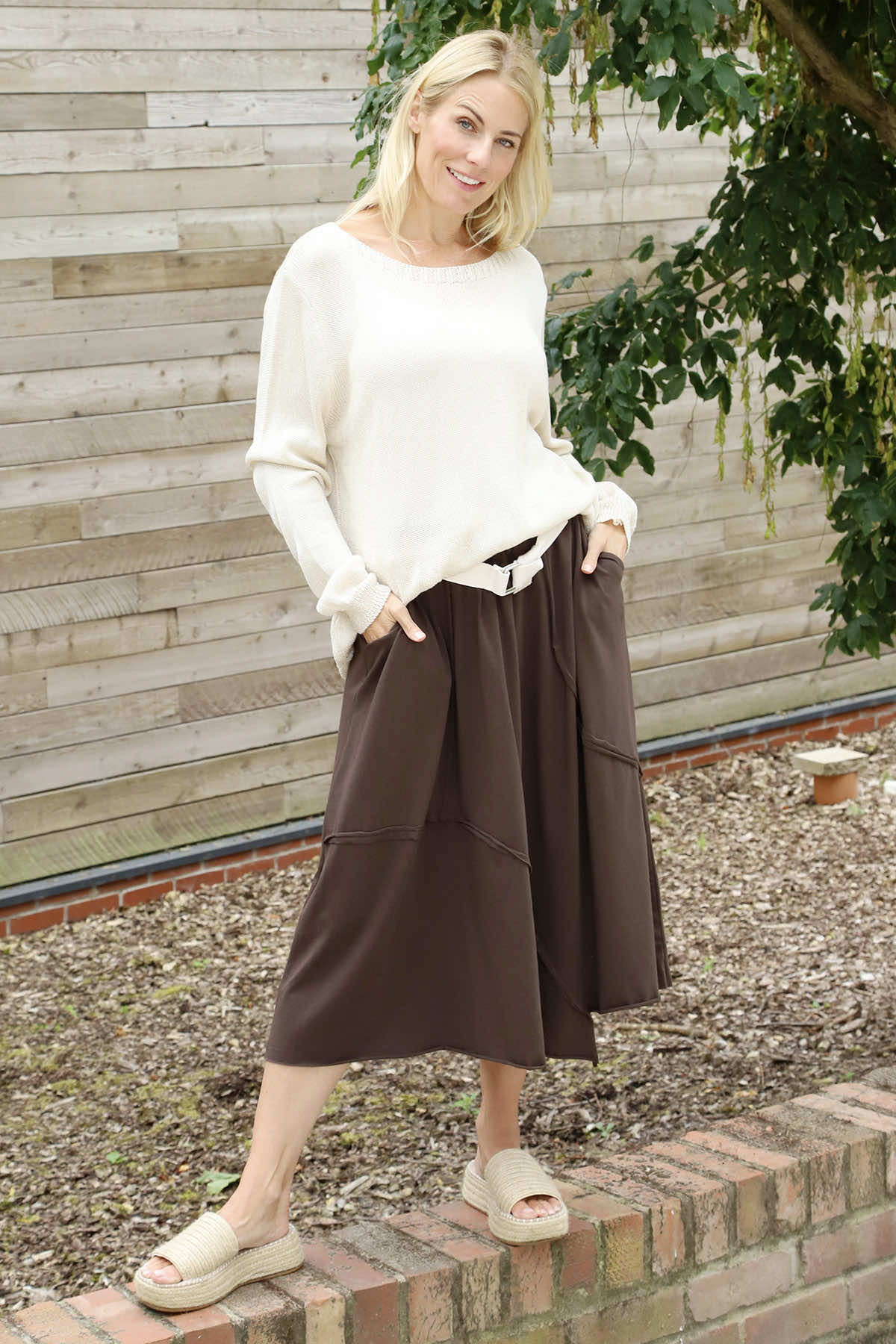 Sophia Belted Cotton Skirt Cocoa