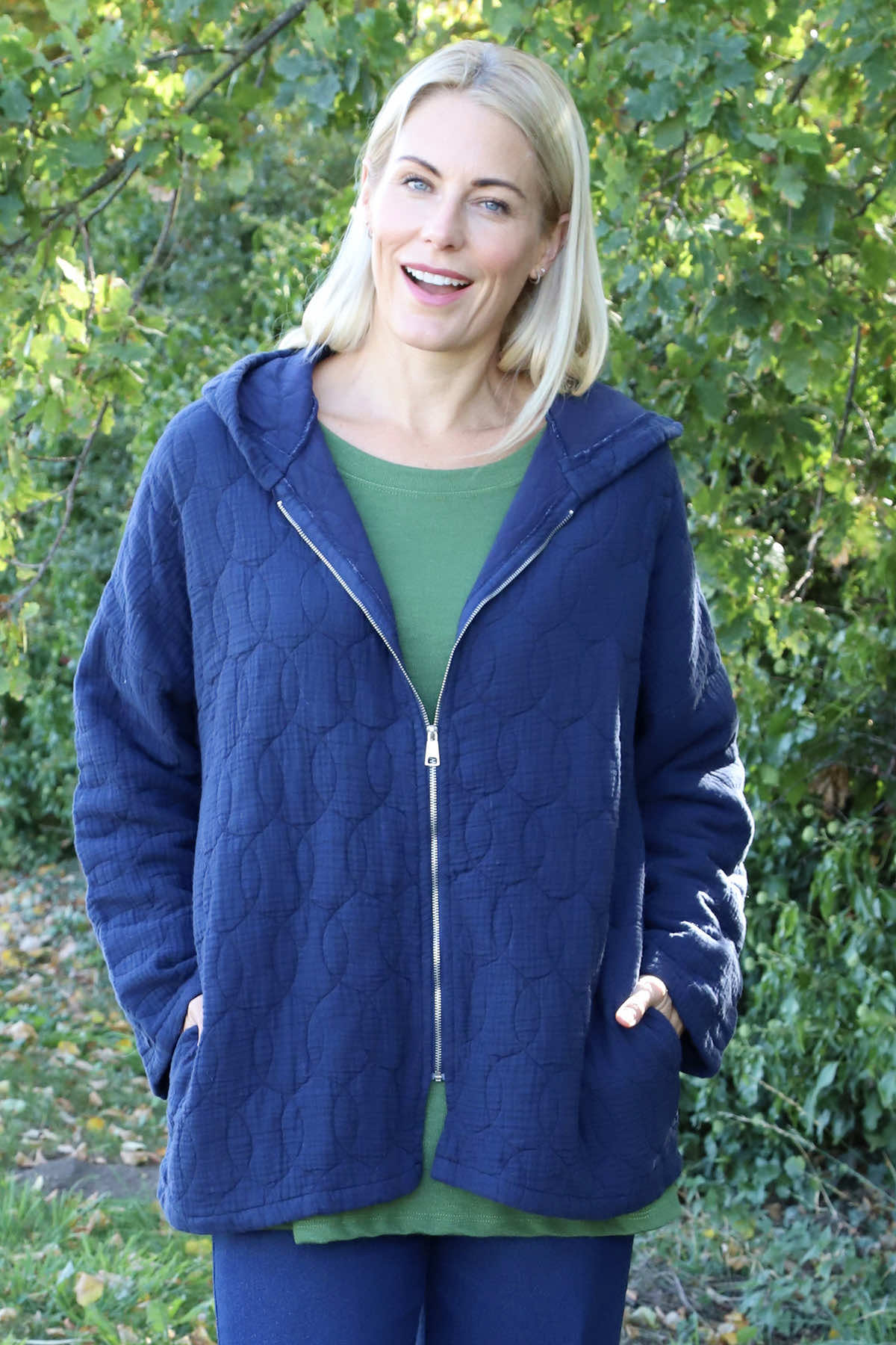 Colleen Cotton Zip Hooded Jacket Navy