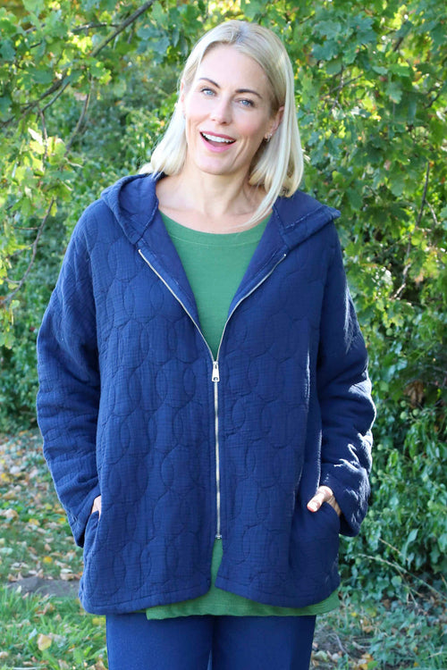 Colleen Cotton Zip Hooded Jacket Navy - Image 2