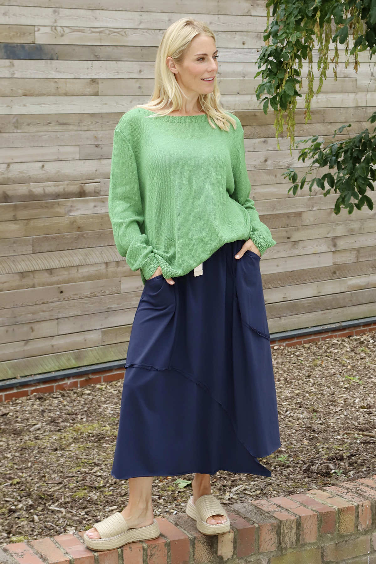 Sophia Belted Cotton Skirt Navy