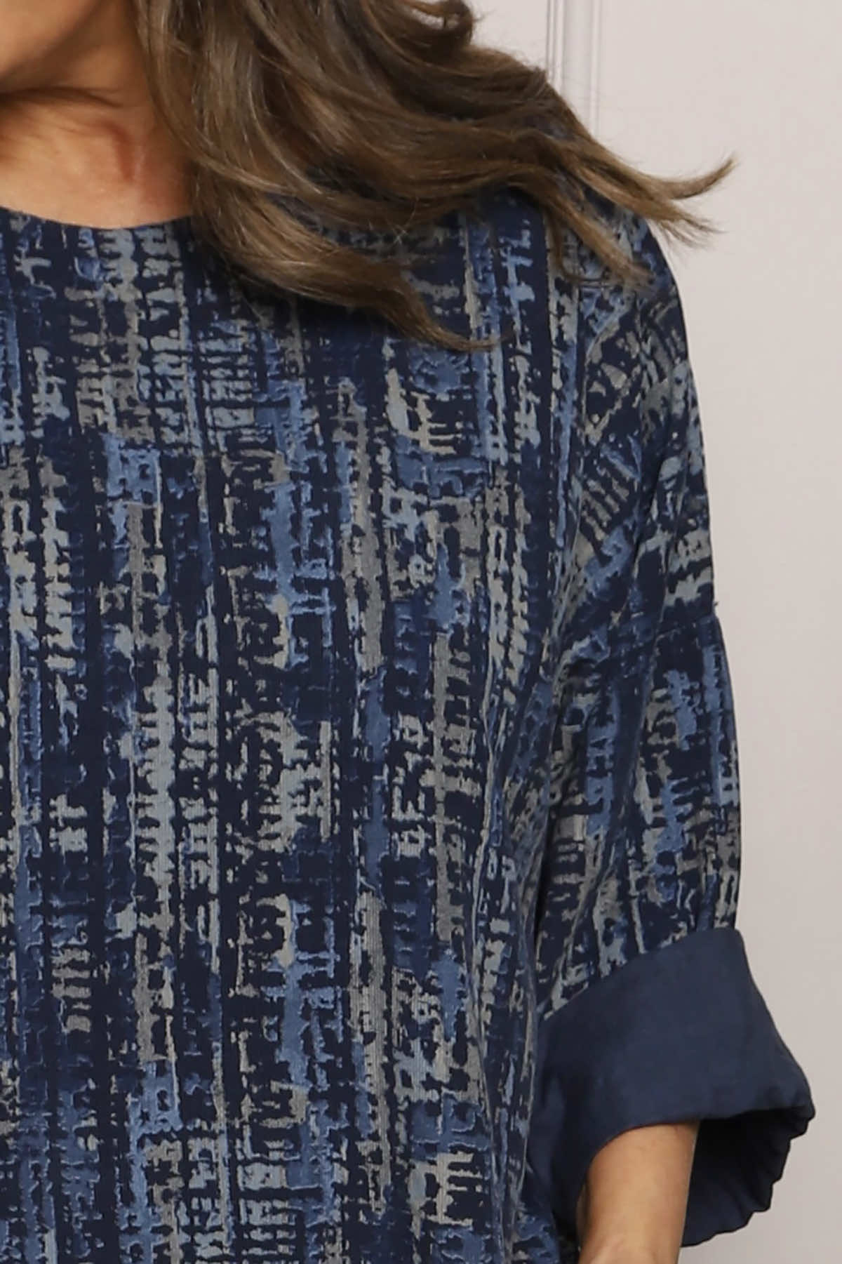 Danita Print Needlecord Top Navy