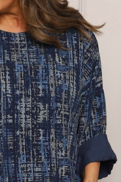 Danita Print Needlecord Top Navy - Image 3