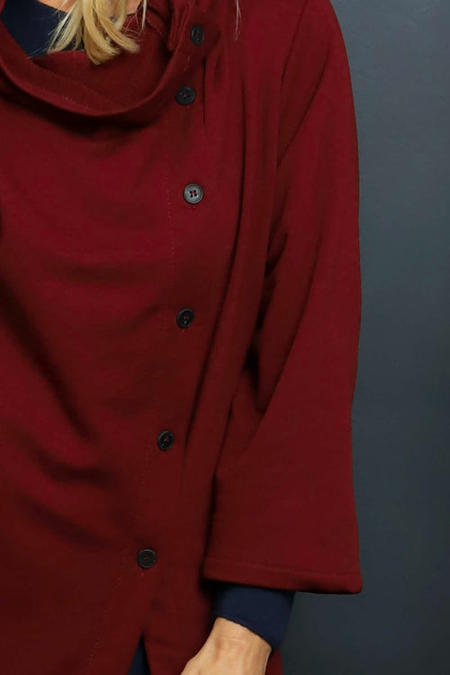 Damaris Asymmetric Button Cotton Top Wine - Image 3