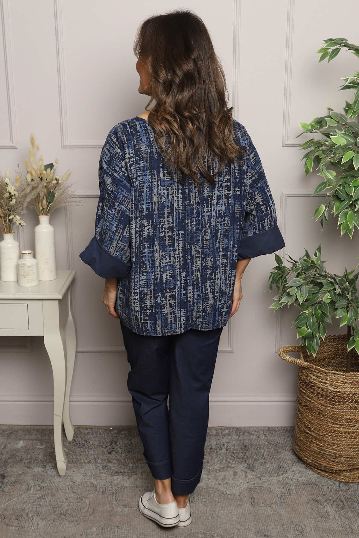 Danita Print Needlecord Top Navy
