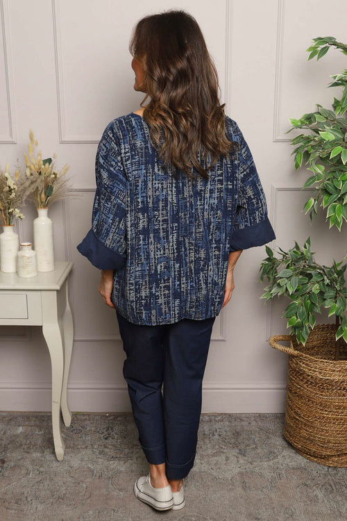 Danita Print Needlecord Top Navy - Image 4