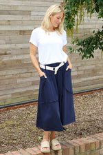 Sophia Belted Cotton Skirt Navy Navy - Sophia Belted Cotton Skirt Navy