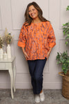 Danita Print Needlecord Top Orange