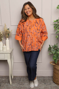 Danita Print Needlecord Top Orange